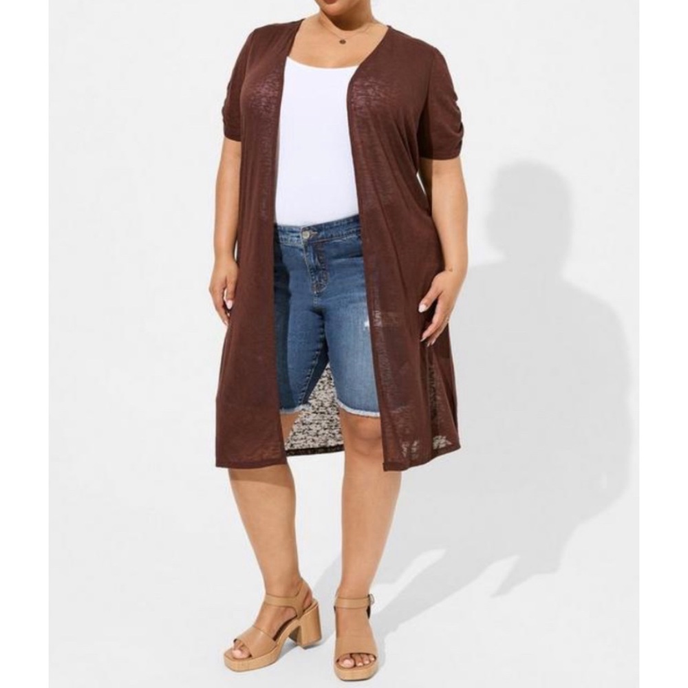 🆕 Duster Cardigan Ruched Short Sleeve 2 2X 18 20 NWT Torrid New Brown Sweater